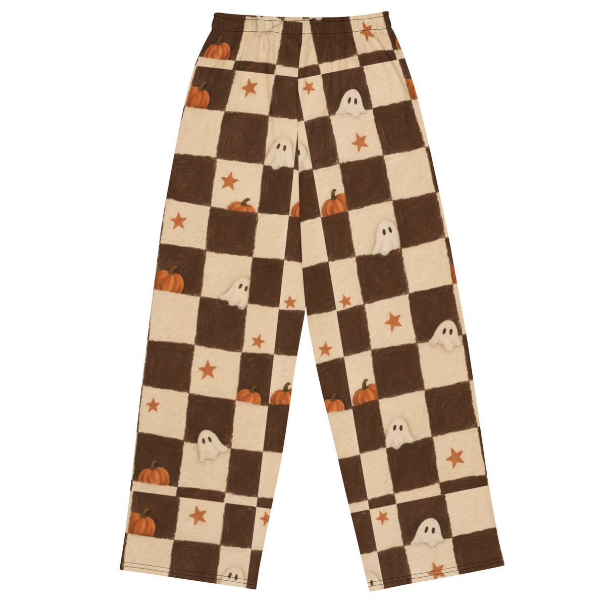 Унисекс панталони с широк крачол и принт – задна страна | Unisex wide-leg pants with print – back view
