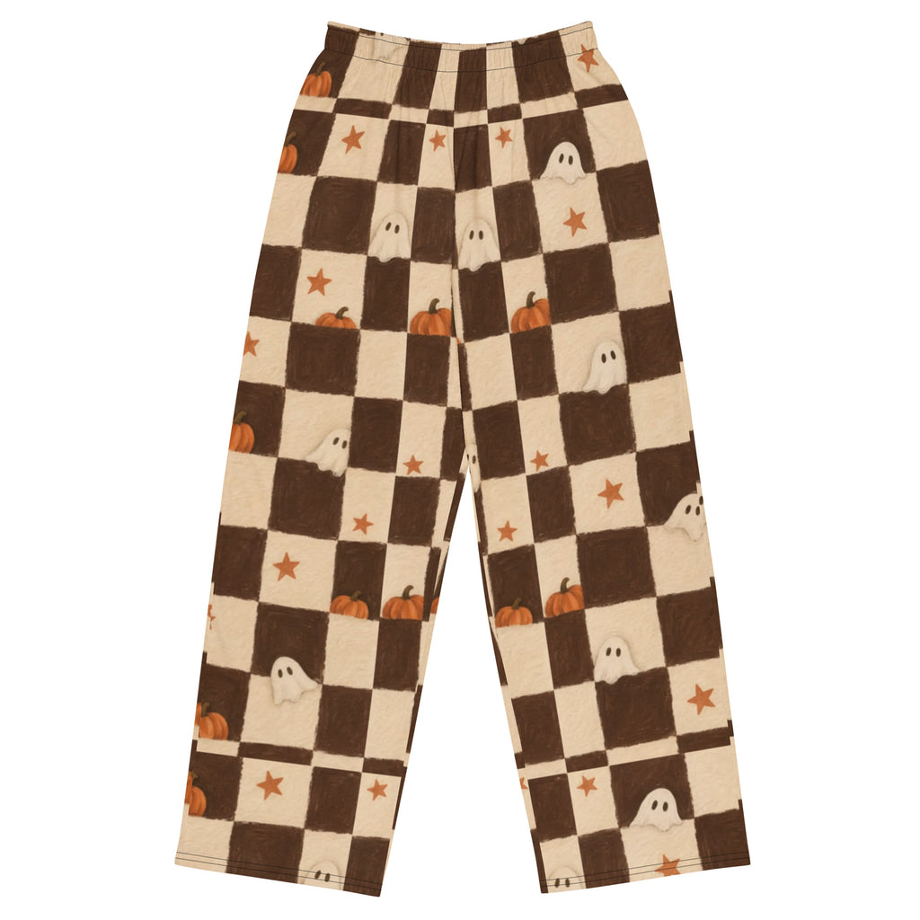 Унисекс панталони с широк крачол и принт – предна страна | Unisex wide-leg pants with print – front view
