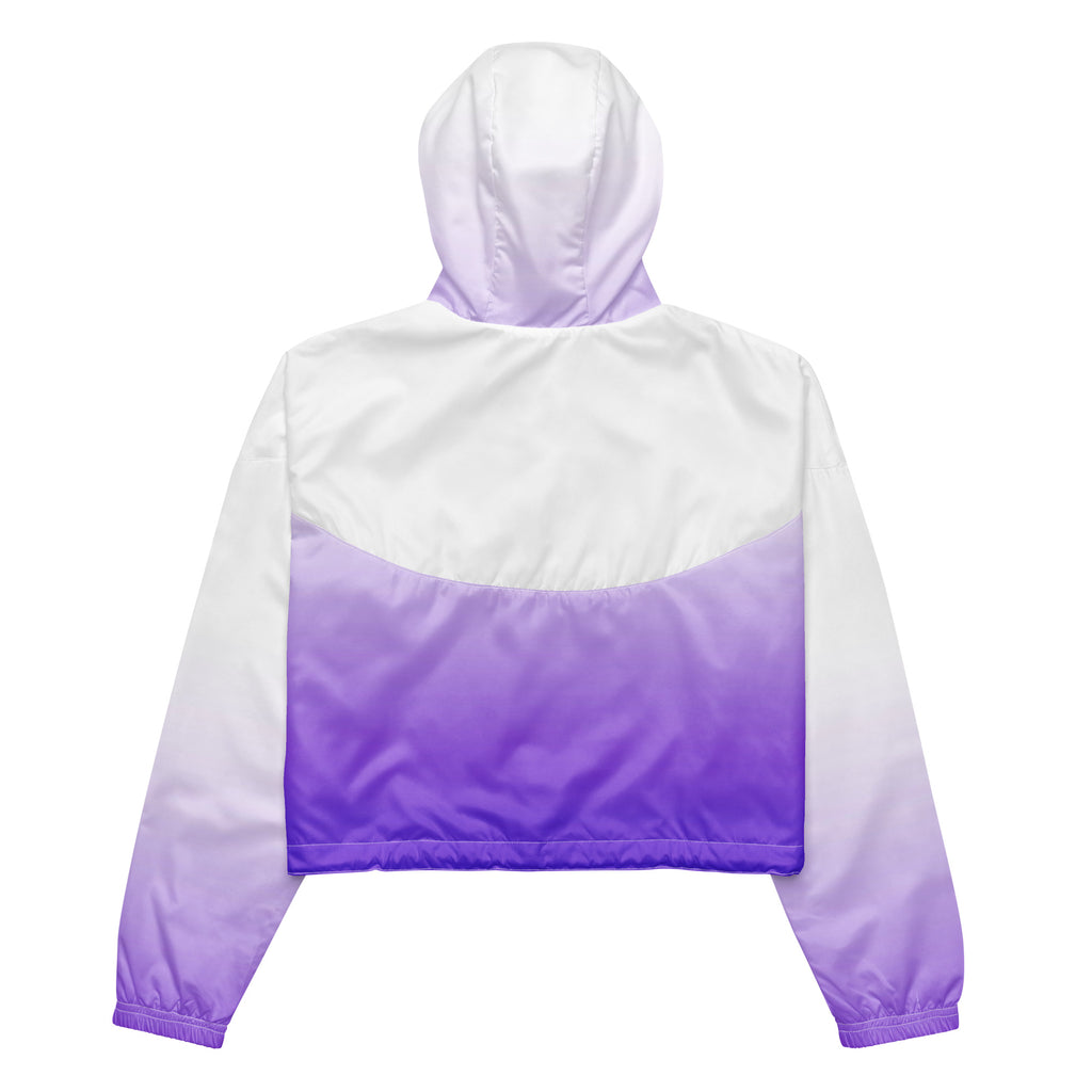 Дамска кроп ветровка с all-over print в бяло – заден изглед, дишаща подплата и странични джобове
