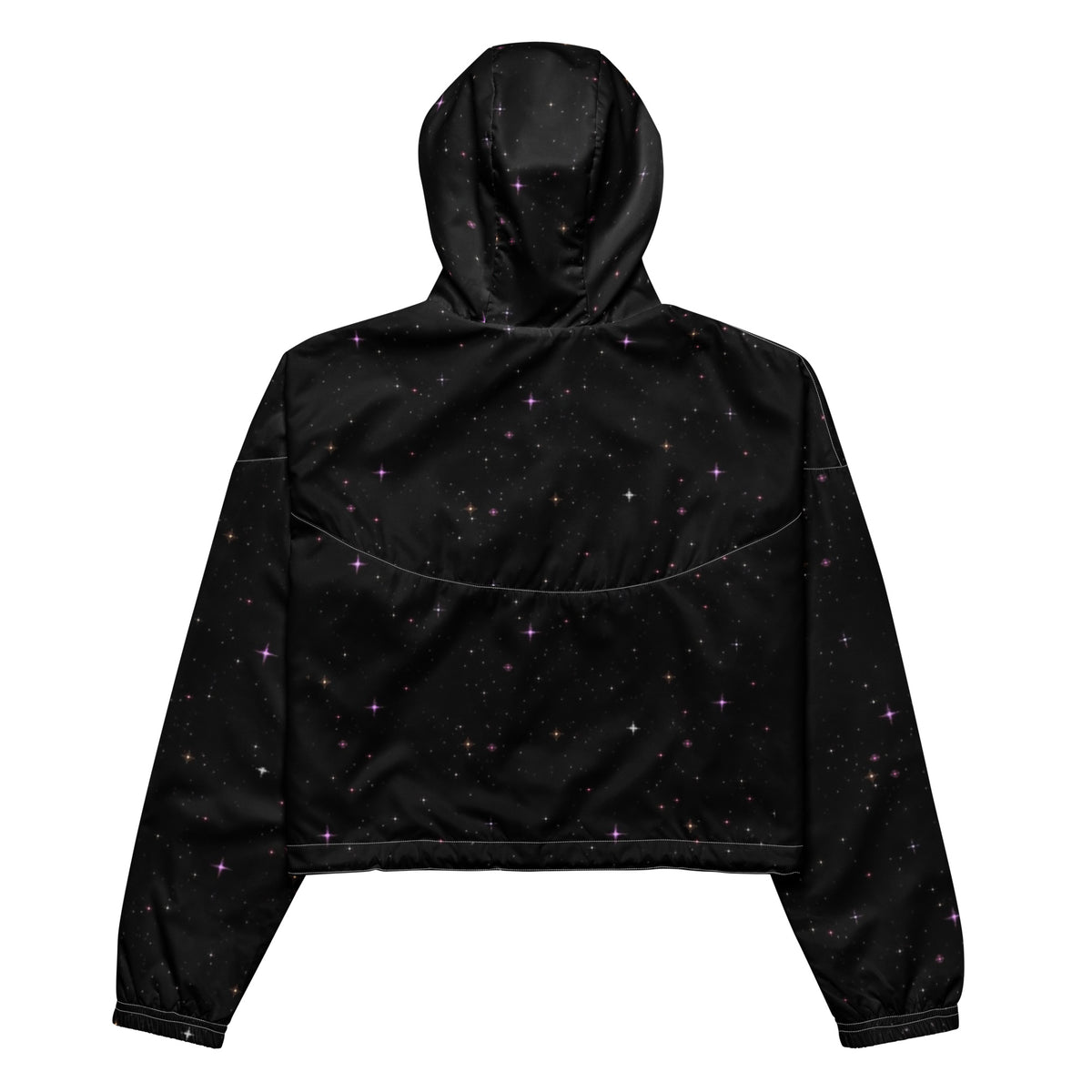 Women's black cropped windbreaker – back view with adjustable drawcords and breathable mesh lining