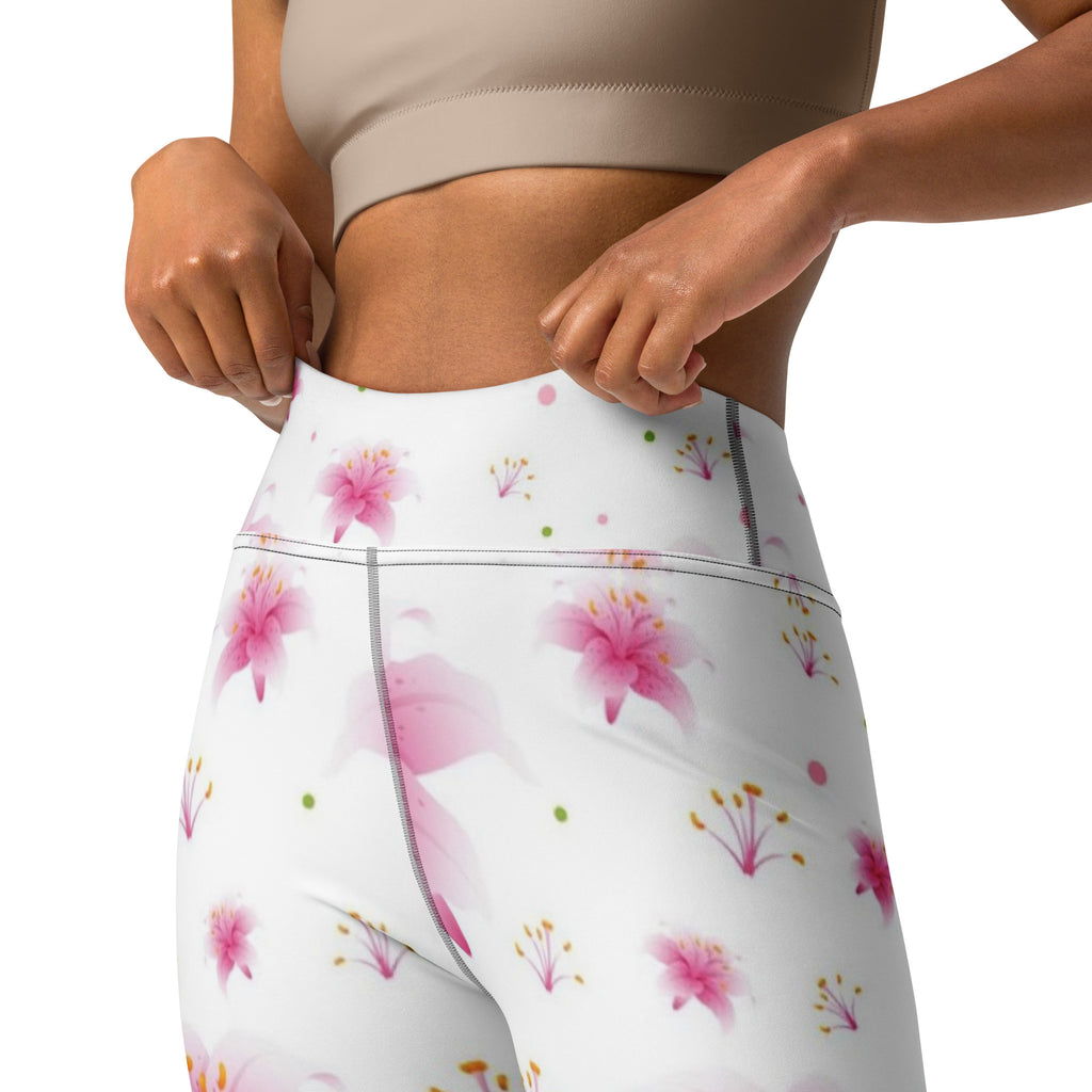 Floral Yellow & Pink Yoga Leggings with High Waist – aesthetic activewear for yoga, fitness & workouts
