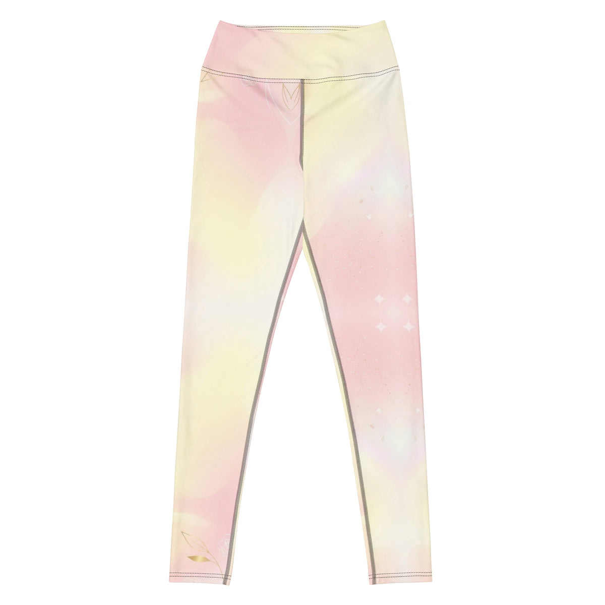 Жълто-розов дамски спортен клин с висока талия – Yellow & Pink Yoga Leggings за тренировки и ежедневие