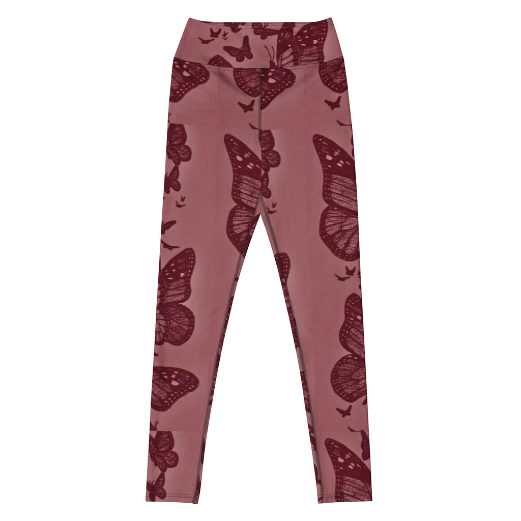 Йога клин с пеперуди – преден изглед, all-over print, повдигнат колан
