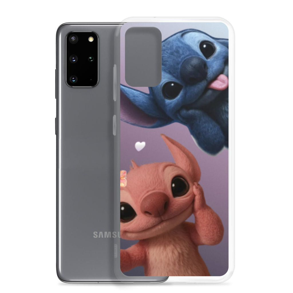 Samsung калъф с Stitch и Angel, съвместим с безжично зареждане, прозрачни страни

