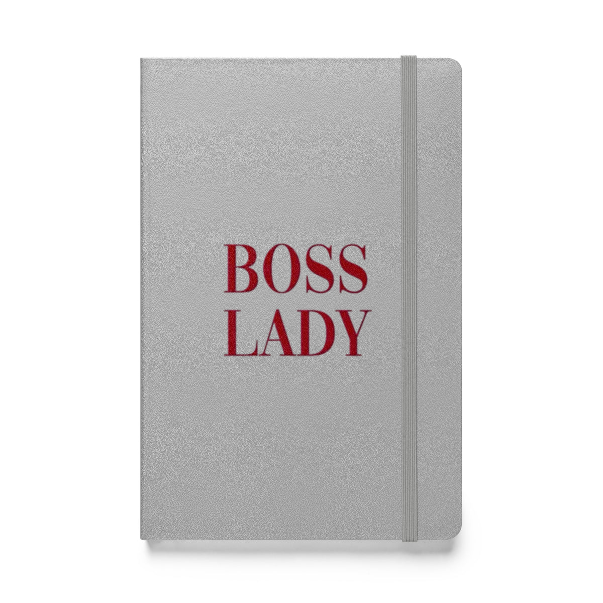 Close-up of hardcover notebook interior showing 80 cream-colored lined pages, ribbon page marker and elastic band closure
