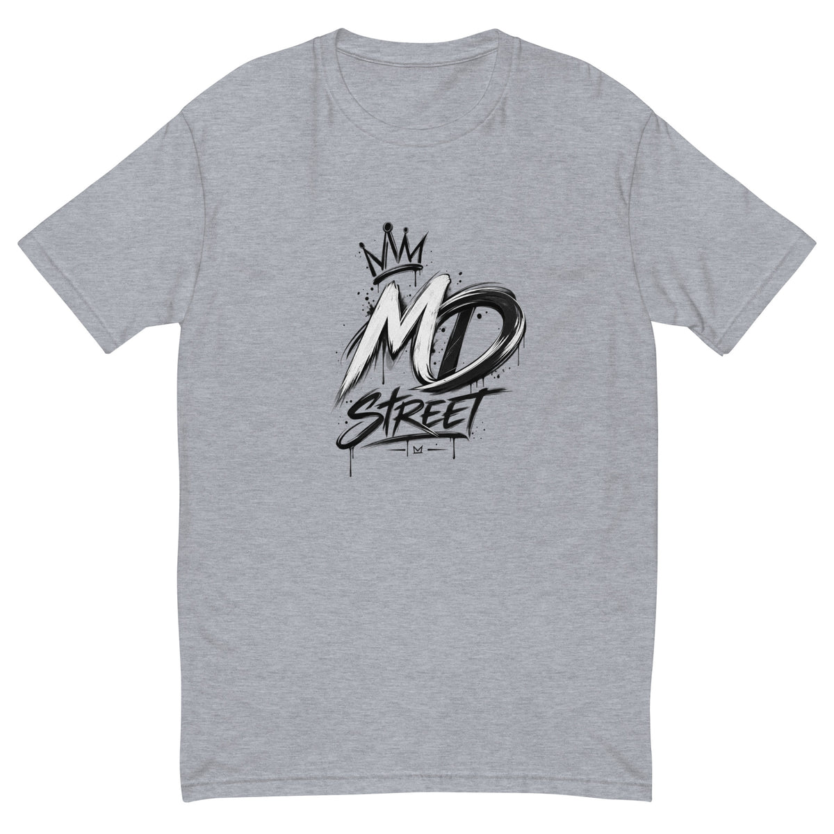 MD Street мъжка тениска Heather Grey с urban graffiti принт MD Street и корона – изглед отпред