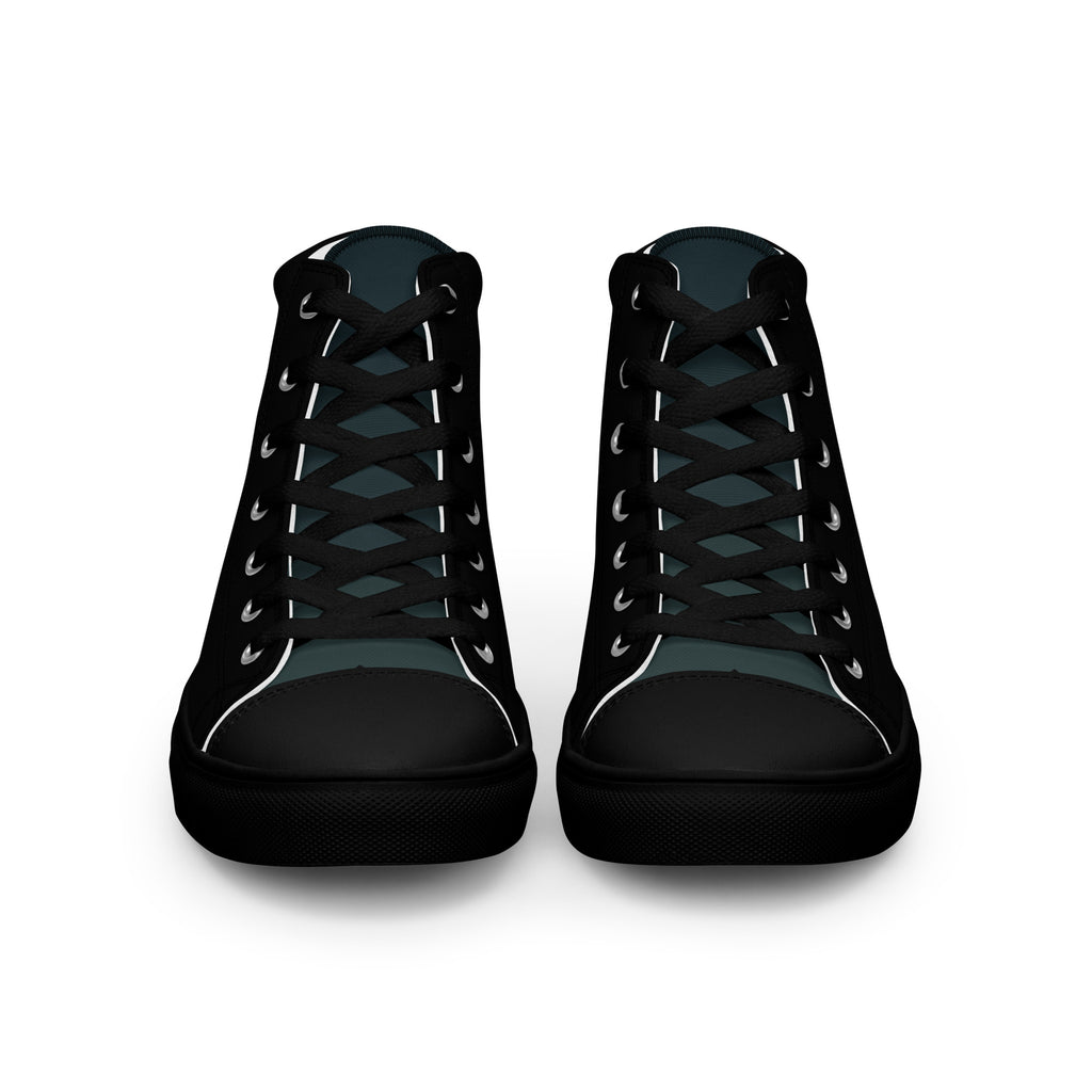 Мъжки платнени кецове с висок профил в черно с принт – изглед отпред | Men's black high top canvas shoes with print – front view
