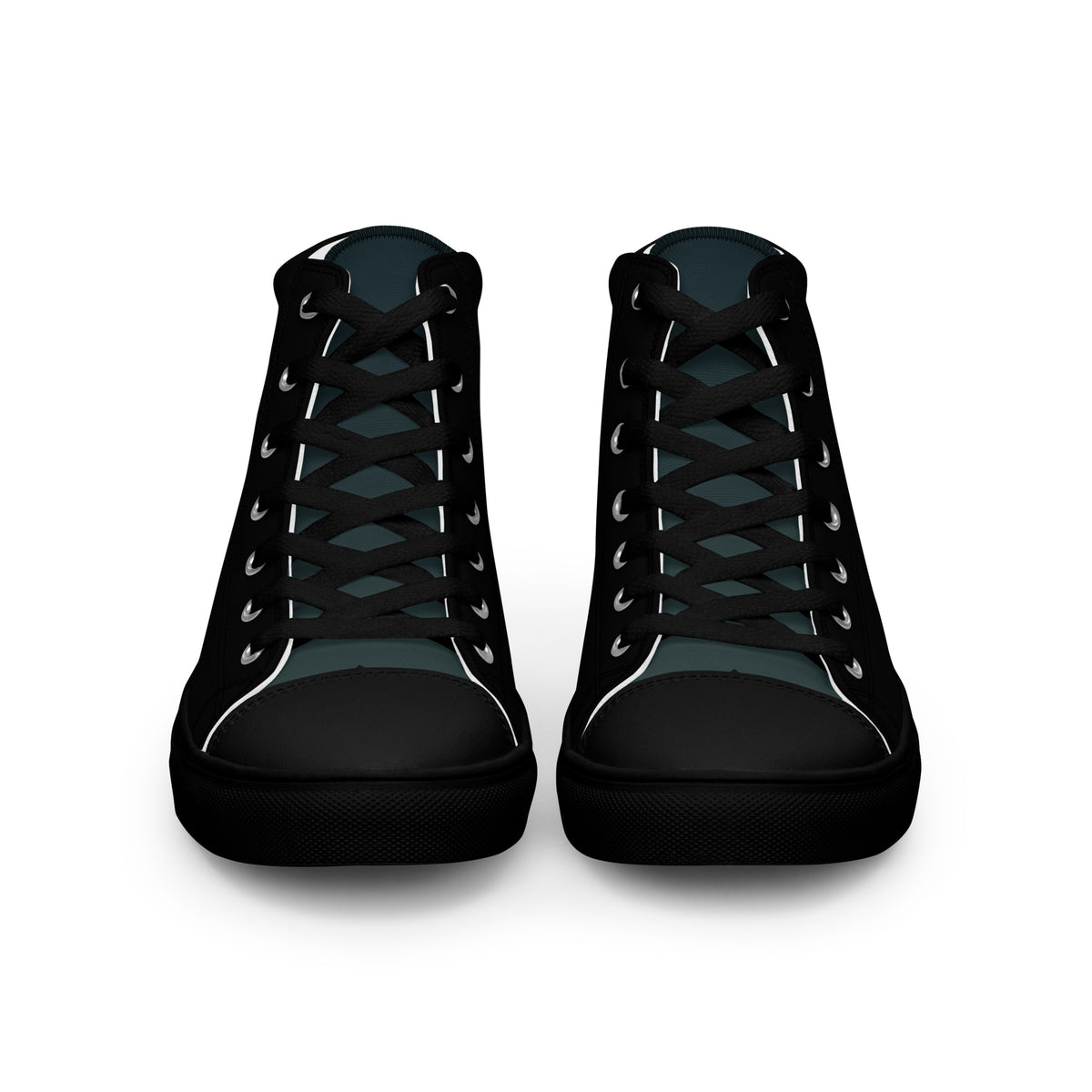 Мъжки платнени кецове с висок профил в черно с принт – изглед отпред | Men's black high top canvas shoes with print – front view
