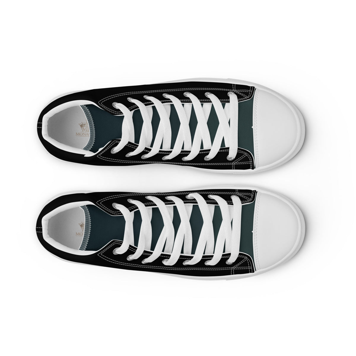 Мъжки платнени кецове с висок профил в черно с принт – изглед отпред | Men's black high top canvas shoes with print – front view
