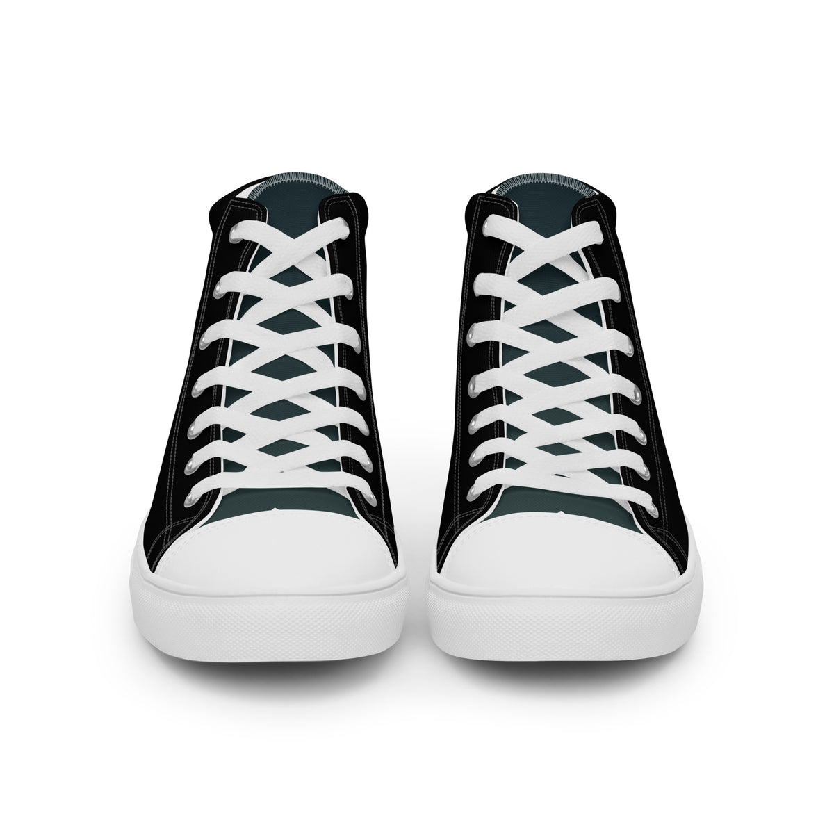 Мъжки бели кецове с висок профил и принт – изглед отпред | Men's white high top canvas shoes with print – front view
