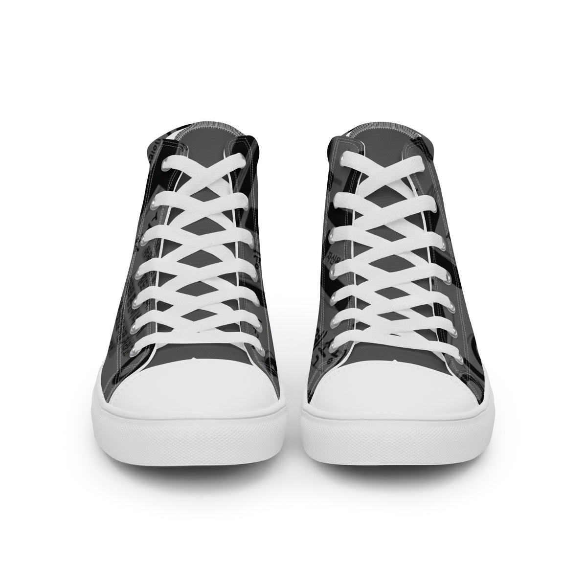 Мъжки бели платнени кецове с висок профил и принт – изглед отпред | Men's white high top canvas shoes with print – front view
