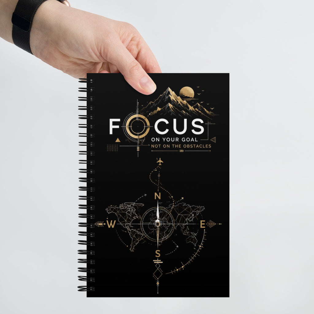 Custom wire-bound Stay Focus notebook with 140 dotted pages – идеална за цели, планиране и daily journaling
