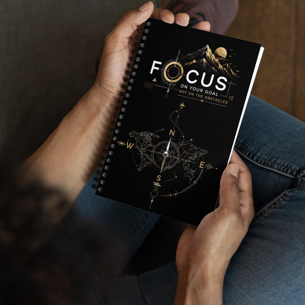 Stay Focus spiral notebook with soft-touch cover and dotted pages – мотивационна тетрадка за ученици и творци
